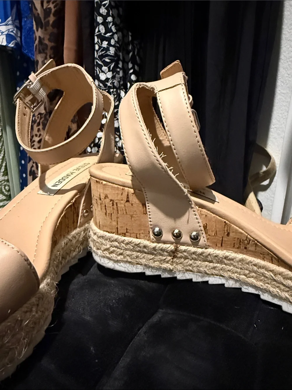 Steve Madden Beige Espadrille Wedge Sandals with Ankle Strap
